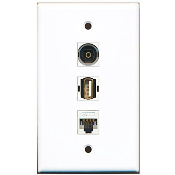 RiteAV - 1 Port USB A-A and 1 Port Toslink and 1 Port Cat5e Ethernet White Wall Plate