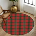 thumbnail image 3 of Christmas Area Rug, Red Green Plaid Vintage Texture Washable Large Circle Carpet, Non Slip Round Rug for Living Room/Bedroom/Dining Room/Home Office/Dorm, 3 of 9