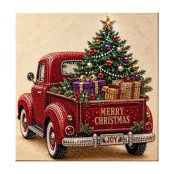 Vintage Truck Pearl Art Christmas Diamond Painting Kit – 7.87" Festive Holiday Craft for Adult Hobbyists & Home Christmas Decor