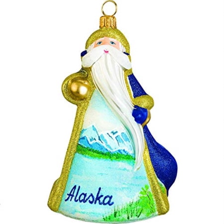 Joy to the World Glitterazzi Alaska Santa Polish Glass Christmas Ornament