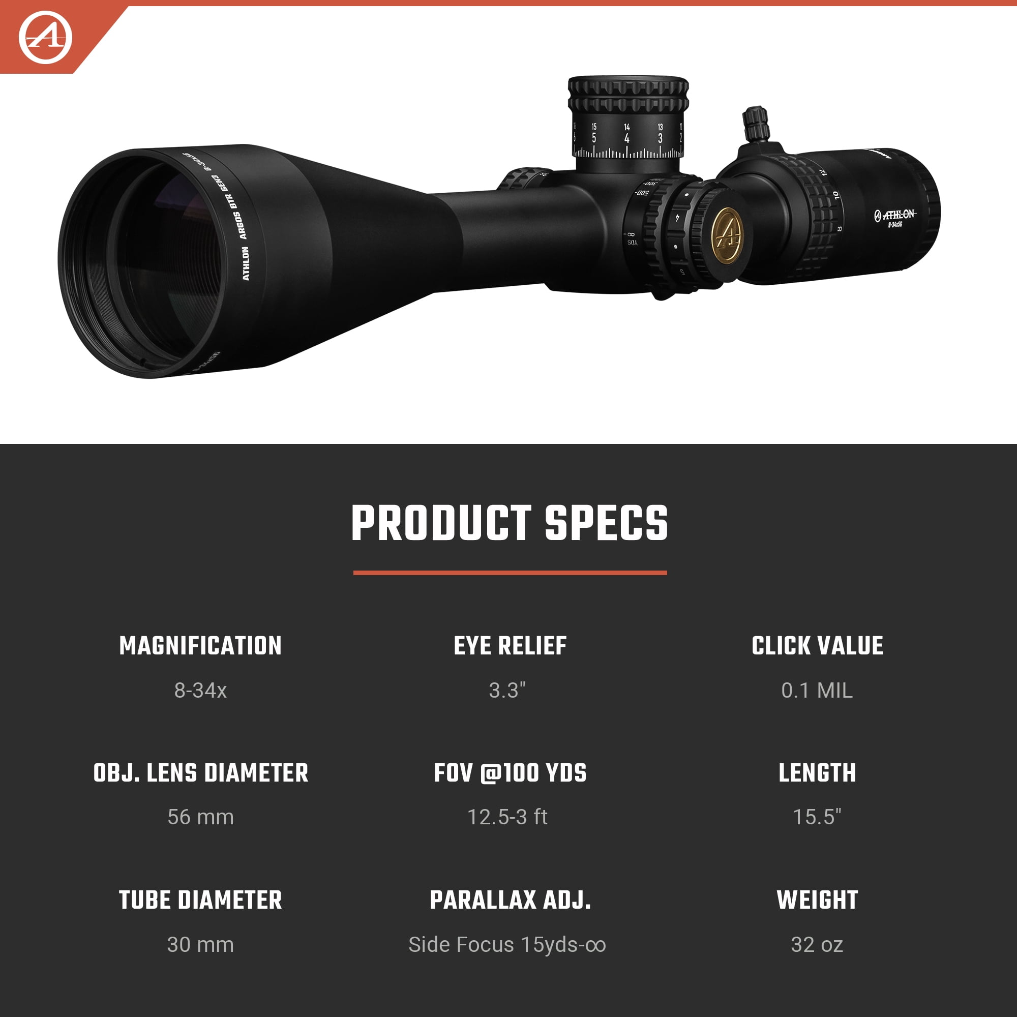 Ahtlon Optics Argos BTR GEN3 8-34X56 APRS11 FFP IR MIL Reticle