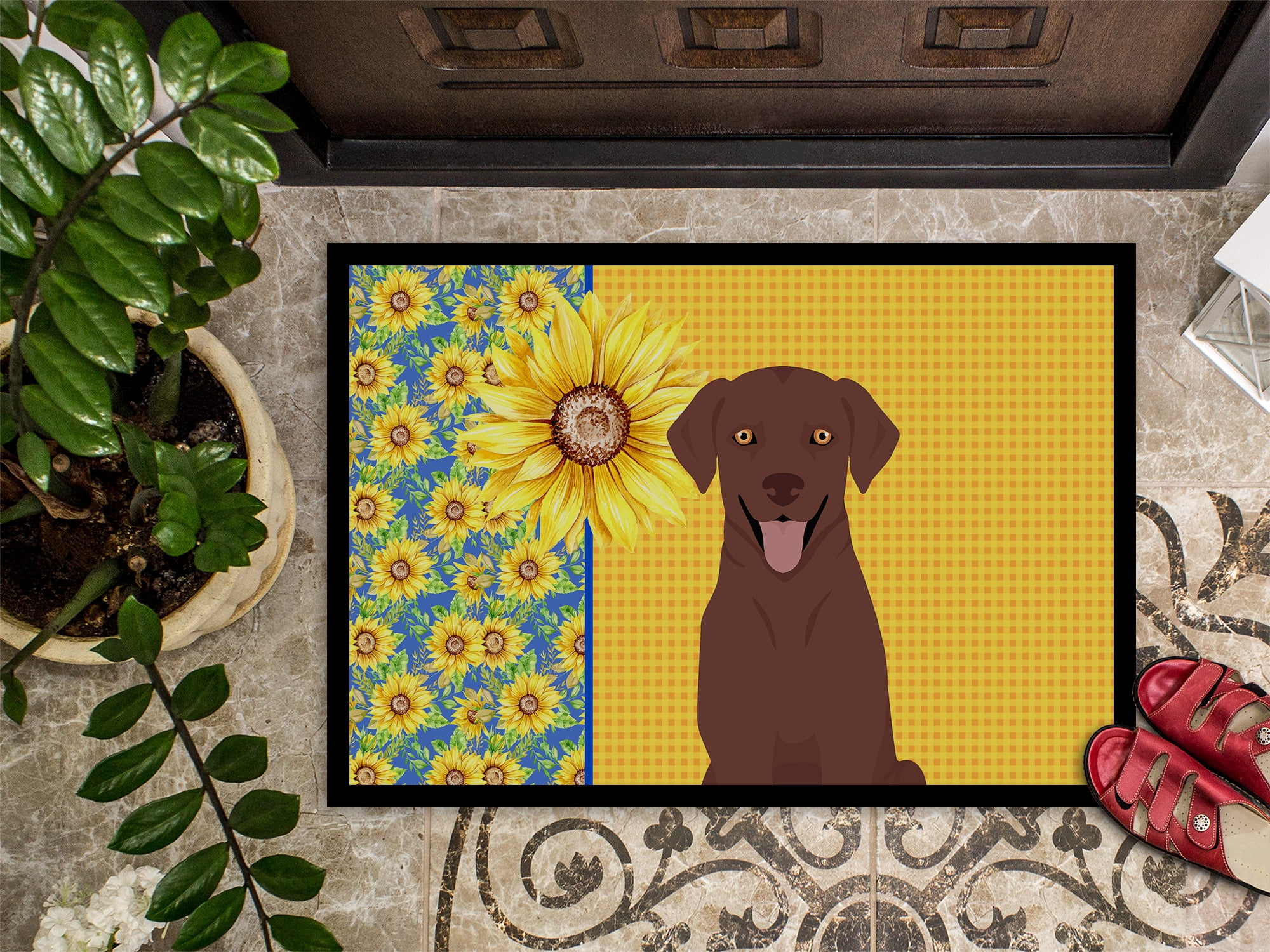 Carolines Treasures WDK5437MAT 18 x 27 in. Summer Sunflowers Chocolate Labrador Retriever Indoor or Outdoor Mat