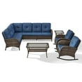 thumbnail image 2 of POCASSY 6 Piece Patio Sectional Set with Rocking Chairs, L-Shaped Sofa with Deep Seat and High Back Cushions, Pool Furniture All-Weather Brown Wicker and Blue Cushions – Perfect for Porch or Deck, 2 of 18