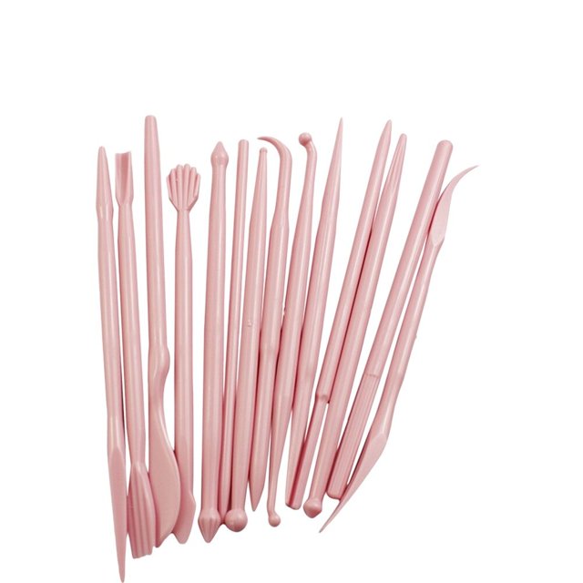 Miangastore 14 Pcs Cake Carved Kit Fondant Cake Sugar Flower Sculpture Group Shaping Baking DIY Tools Mold(Pink)