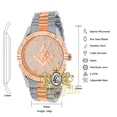 thumbnail image 5 of Mens 2 Tone Rose Gold Finish Freemason Masonic G Compass Simulated Diamond Steel Back Metal Band Watch Water Resistant 40mm, 5 of 6