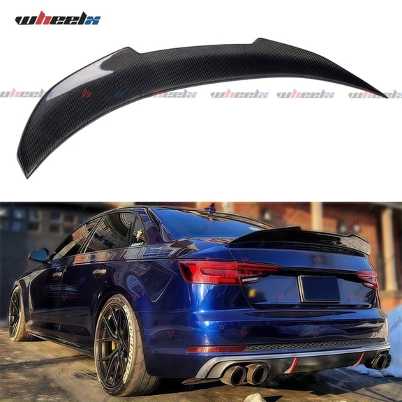 Real Carbon Fiber Rear Spoiler Compatible with 2017-2024 Audi A4 S4 B9, PSM Style Duckbill Trunk Exterior High Kick Tail Deck Lid Splitter Wing Lip 2017 2018 2019 2020 2021 2022 2023 2024