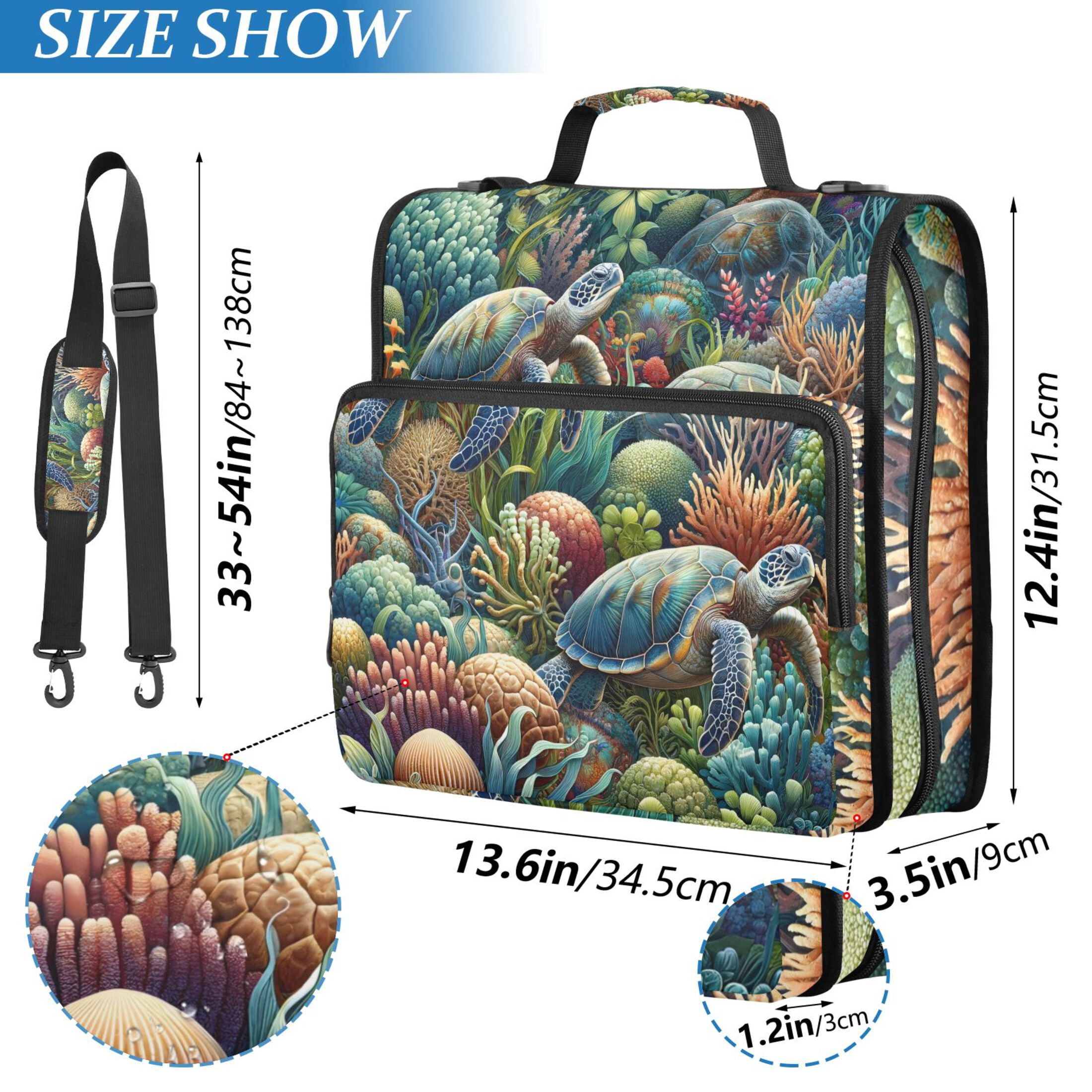 3 Ring Zipper Binder with Shoulder Strap Waterproof Trapper Keeper 2 Inch D-Ring 500 Sheets Capacity Turtle Plants Coral