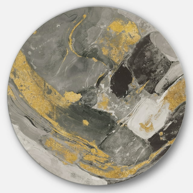 Designart 'Marble Gold and Black II' Glam Metal Circle Wall Art