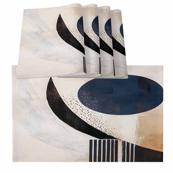 Placemats for Dinning Table Set of 8, Navy Blue Black Abstract Art Modern Aesthetic Geometric Burlap Kitchen Place Mats Waterproof Cloth Table Mats, Indoor Outdoor Placemats Easy Clean Dinner Decor