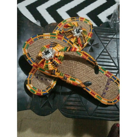 

Handmade Kente Slippers with Denim Accents~Size 10M(fits US Size 9M)~$25