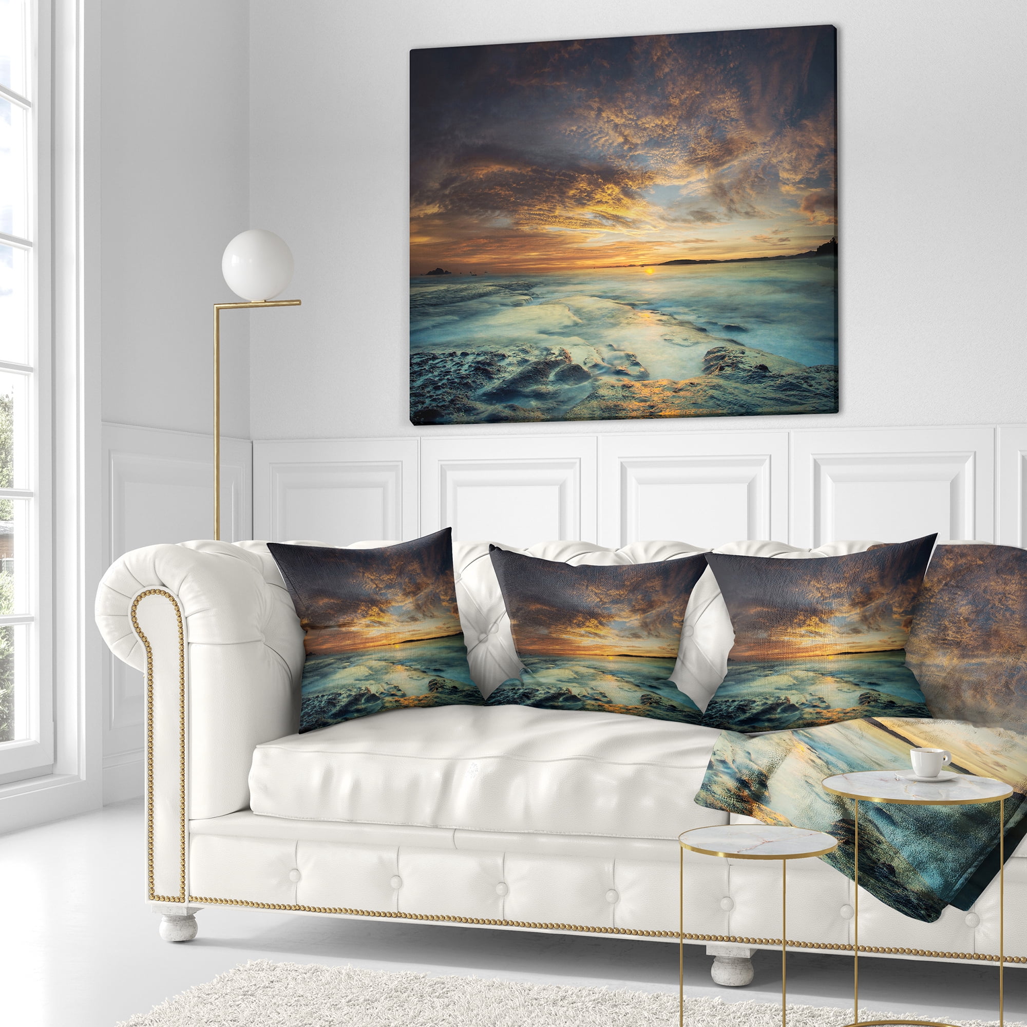 Designart The Tanah Lot Temple In Bali Island - Modern Beach Throw Pillow - 16x16