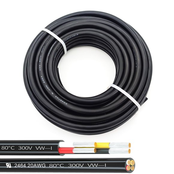 Câble d'Alimentation 20Awg Ul2464 Fil Électrique Led Rouge & Noir & Jaune & Blanc 4 Conducteurs Cuivre Étain (20Awg -4C - 100 Pieds)