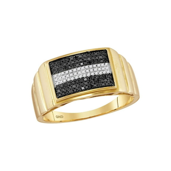 10kt Yellow Gold Mens Round Black Color Enhanced Diamond Stripe Cluster Ring 1/4 Cttw