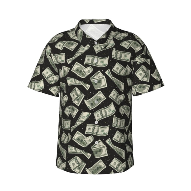 Fotbe Dollar Camisa Hawaiana para Hombre Unisex – Camisa Casual de Verano con Botones de Manga Corta de Algodón y Lino,XX-Large