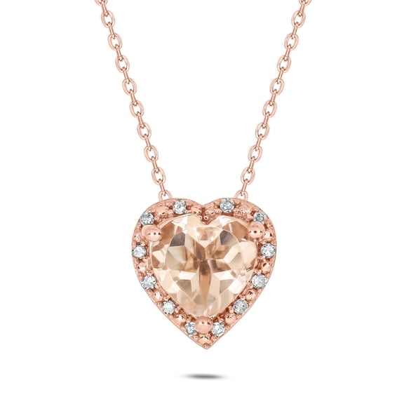 Cali Trove Heart Pendant Necklace with Simulated Morganite & 1/20 Ct Natural Diamonds, 18KT Rose Gold Vermeil, 18" Chain