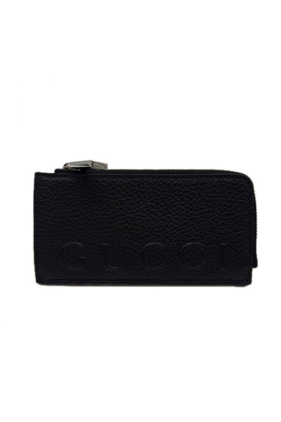 Pre-Owned GUCCI Logo Zip Business Card Holder/Card Case 835073 Wallet/Coin Black Grain Leather...