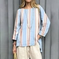 thumbnail image 4 of Blue Womens Summer Tops Women's Vintage Floral Baseball Art Print Casual 3/4 Sleeve T Shirts Round Neck Cotton Shirt Going Out Tops for Women, 4 of 4