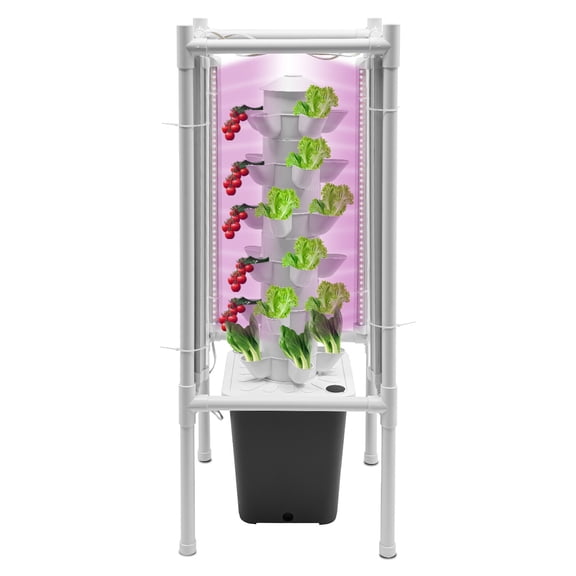 6 Layer Hydroponic Growing Kit Vertical Tower Planter Germination Kit with LED Light 10L Water Tank
