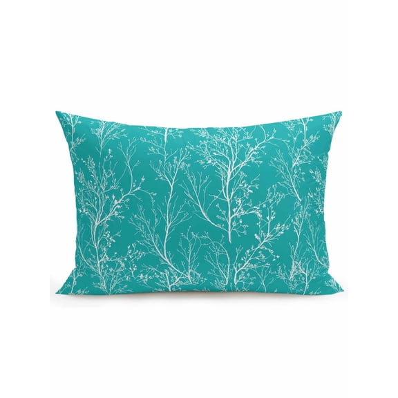1 Pack Outdoor Throw Pillow, Teal Botanical Waterproof Pillow with Insert Included, Vintage Floral Plants Branch Decorative Accent Cushion Lumbar Pillows for Patio Porch, 12 x 20 In