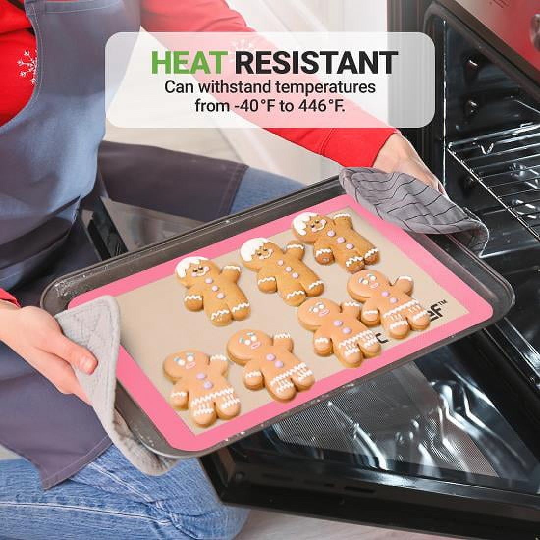 Nutrichef Silicone Baking Mats - 2 Non-stick Food-Grade Silicone Mats - Perfect for Full Baking Pans 24.4 x 16.5 IN - Oven-safe Up to 480 Degrees F - Suitable for Ovens, Freezers, & Dishwashers -Pink