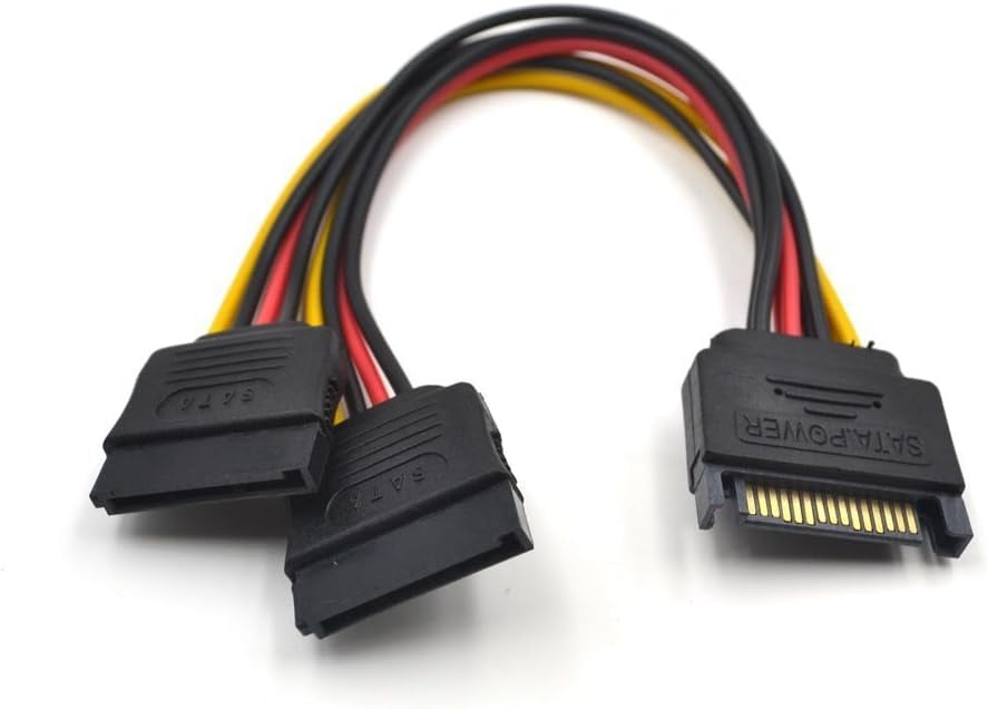 HRTGFD-2Pcs 15 Pin SATA to Dual SATA Power Y Splitter Cable for Hard Drive HDD SSD 8 Inch