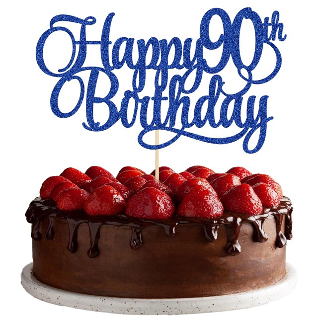 Cake topper Ephlyn 90.º cumpleaños azul con brillo 20 cm