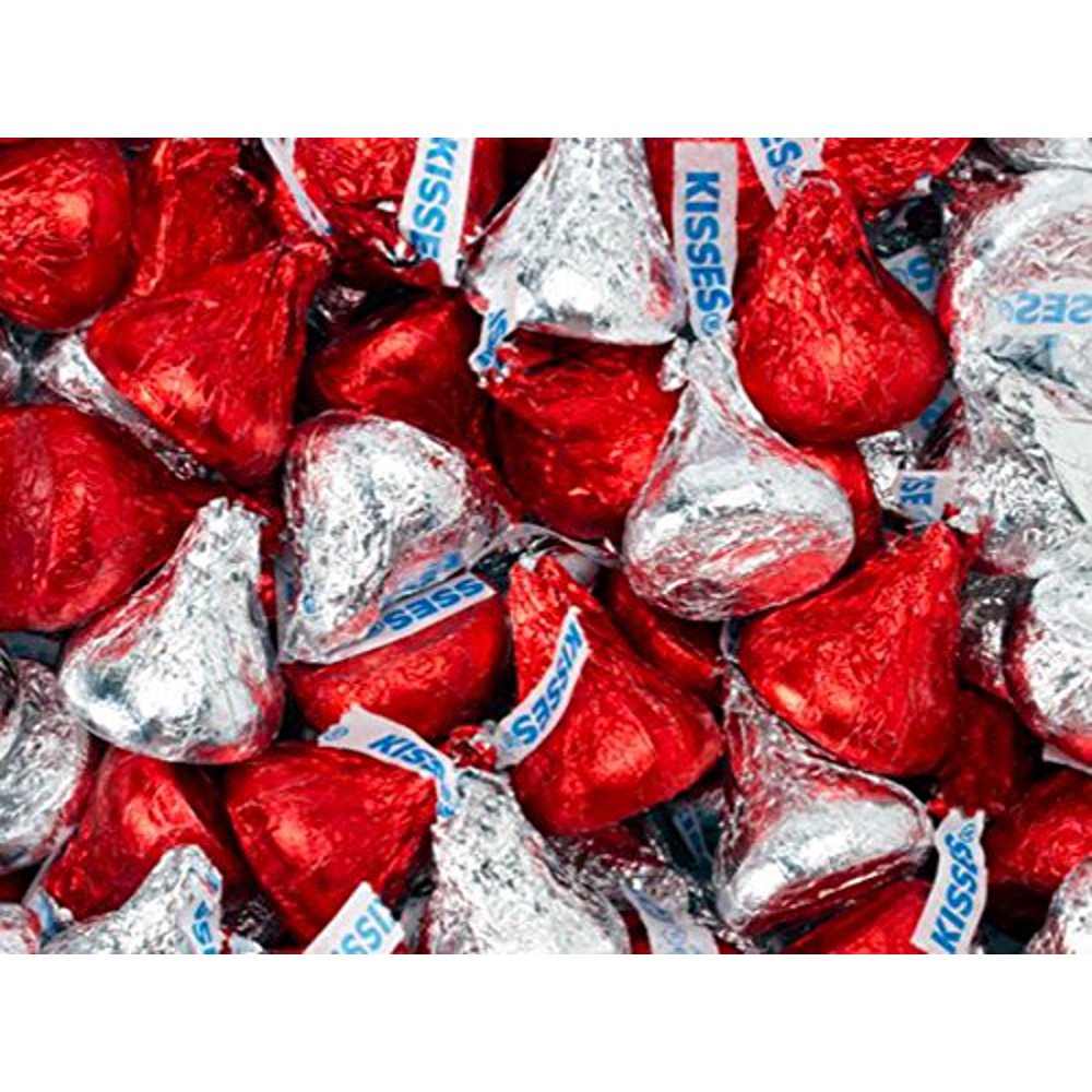 Hershey's Kisses Bulk Milk Chocolate Candy Mix, In Red And Silver Foils