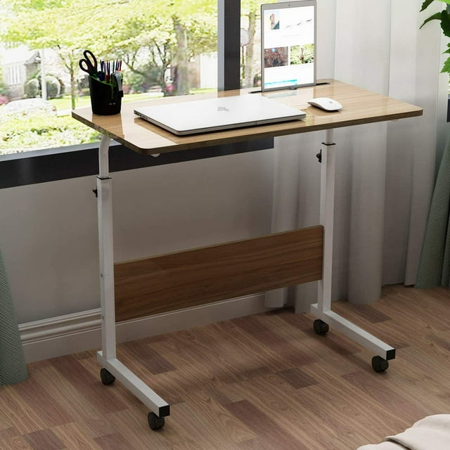 SOGES Bureau d'Ordinateur Portable Réglable et Mobile avec Fente Intégrée pour Lit et Sofa, Chêne