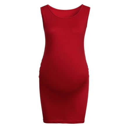 

TAIAOJING Women s Nursing Dress Ruched Maternity Bodycon Dress Mama Causual Sleeveless Wrap Dresses