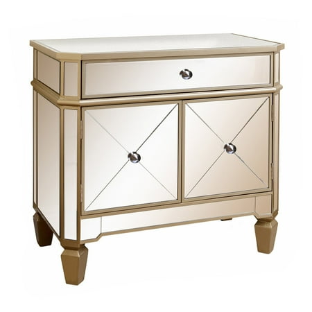 Abbyson Living Leland Gold Trim Mirrored 1 Drawer Console Cabinet