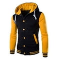 thumbnail image 3 of Mens Button Hooded Baseball Single Uniform Coat Rib Sleeve Spliced Jacket With Pockets, 3 of 7