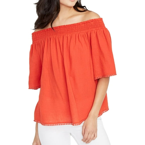 Rachel Roy Womens Smocked Baby Doll Blouse, Orange, Small