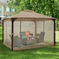thumbnail image 3 of Costway 12' x 10' Outdoor Patio Gazebo Canopy Shelter Double Top Sidewalls Netting Brown, 3 of 10