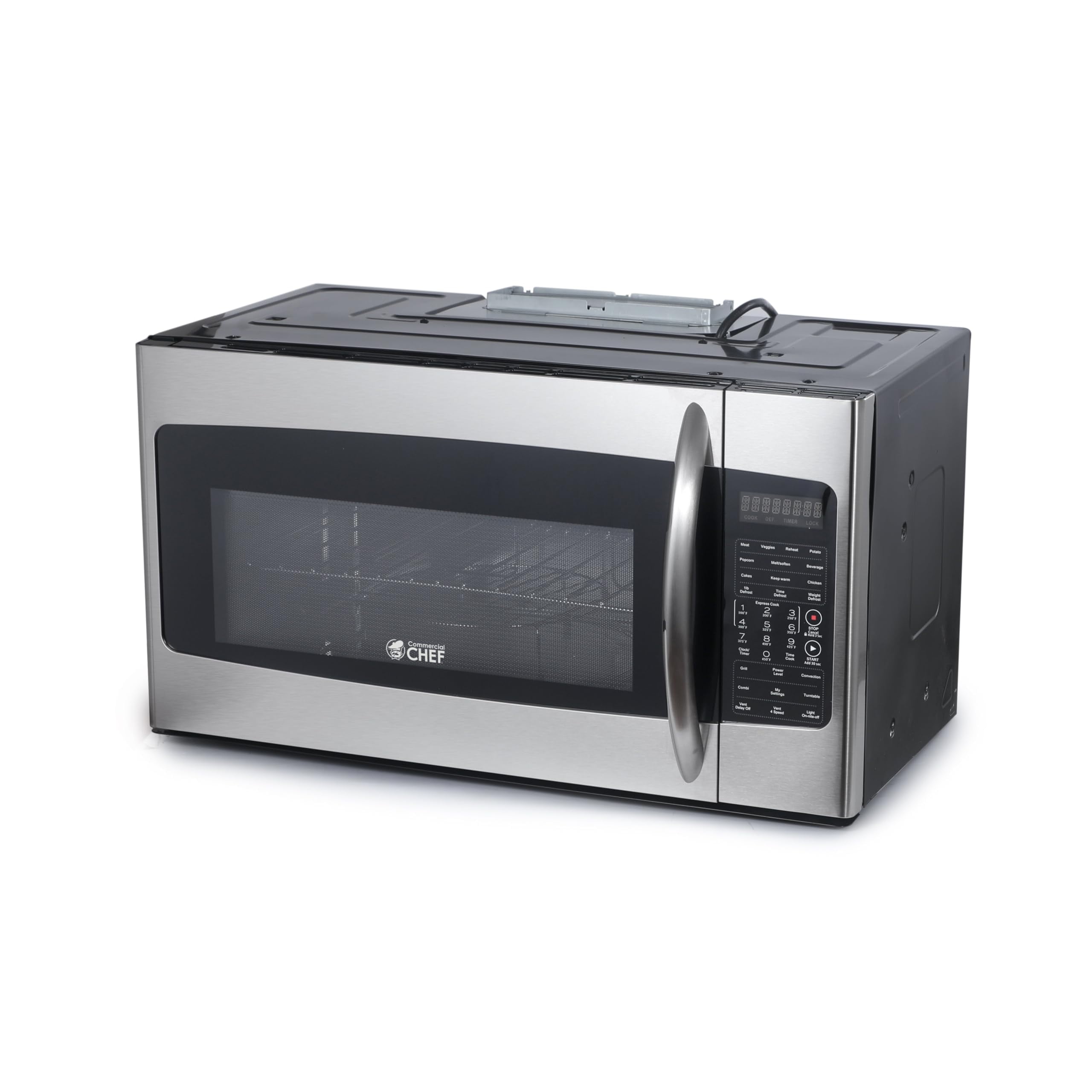 Commercial Chef 1.7 Cu. Ft. Over-The-Range Convection Microwave Oven, 1000 Watt Microwave with 10 Power Levels, 1400W Convection Oven with Air Fryer, 300 CFM Hood Fan, Touch Controls, CHMRC17GS