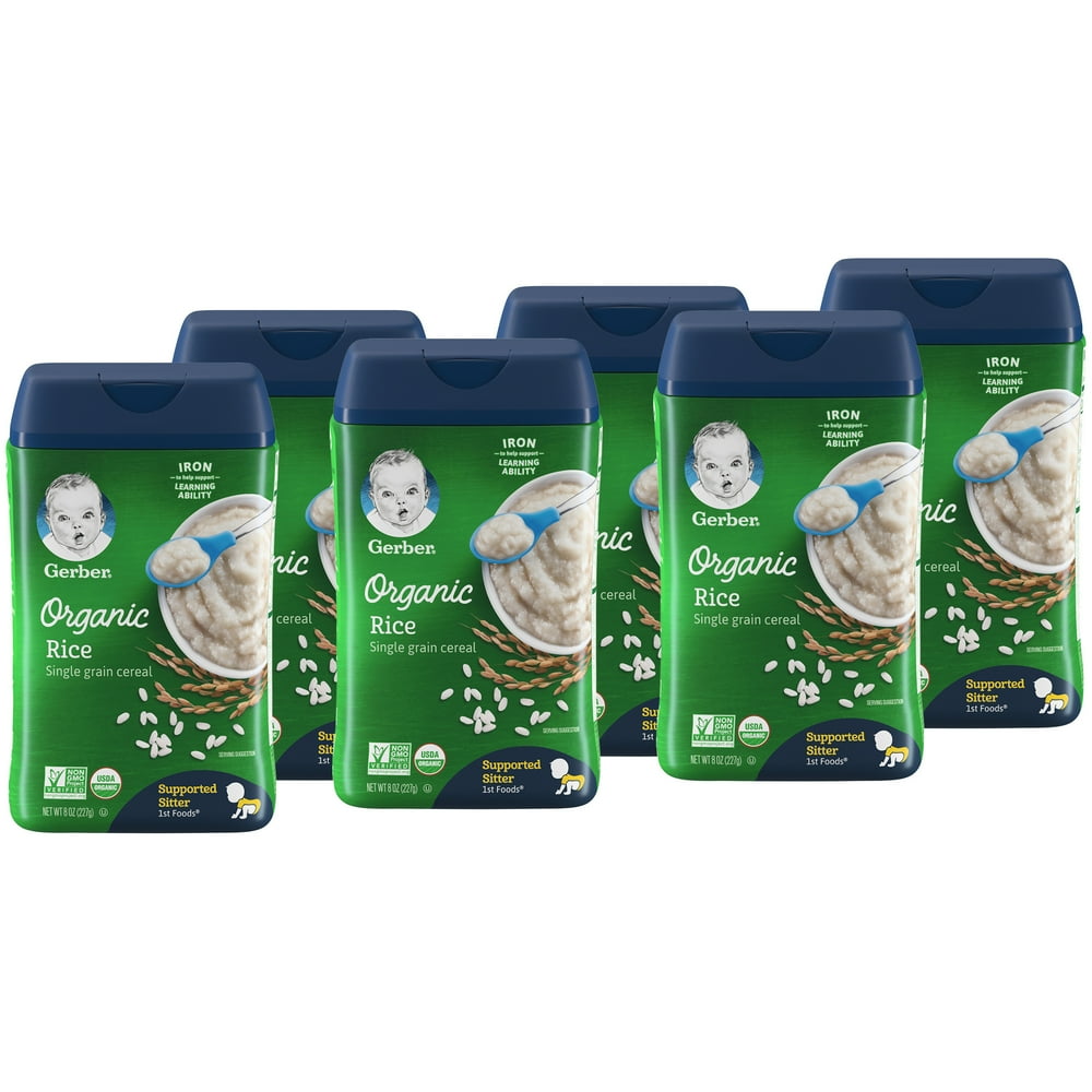 Gerber 1st Foods Organic Stage 1 Baby Cereal Rice, 8 oz, Canister (Pack