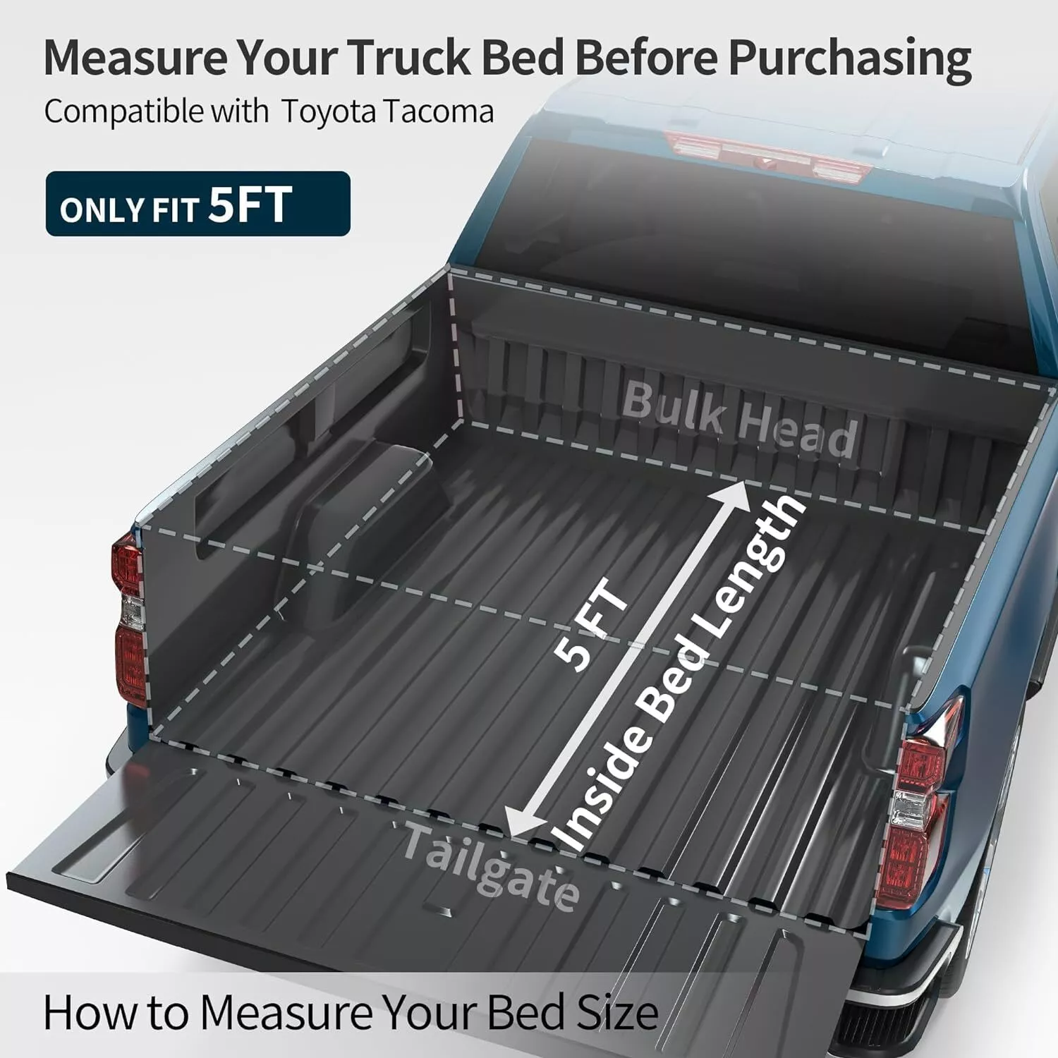 RVNI 5FT 3-Fold Hard Truck Bed Tonneau Cover For 2024 2025 Toyota Tacoma Extra Short Bed
