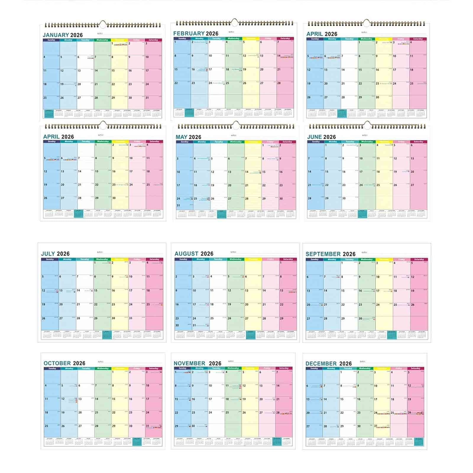 Cadorn 1PCS 18-Month Wall Calendar 2026.1-2027.6, Spiral Bound Monthly Planner with Tear-Off Pages, Durable Hanging Home Office Organizer for Scheduling and Decoration