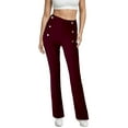 thumbnail image 3 of Daeful Palazzo Pant Buttons Decor Loungewear High Waist Pants Women Elastic Waisted Lounge Straight Leg Trousers Claret L, 3 of 6