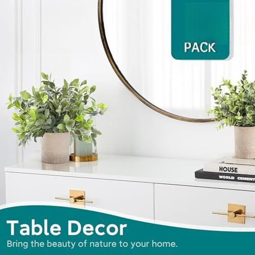 3 Pack Mini Potted Fake Plants Artificial Plastic Eucalyptus Plants Topiaries for Home Office Desk Farmhouse Shelf Room Bathroom Decor(Sage Green)
