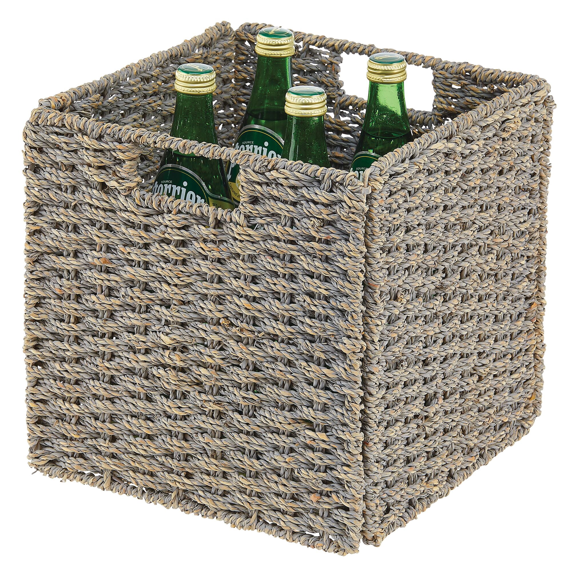 mDesign Seagrass Woven Kitchen Basket Organizer, Handles, 4 Pack, Gray Wash