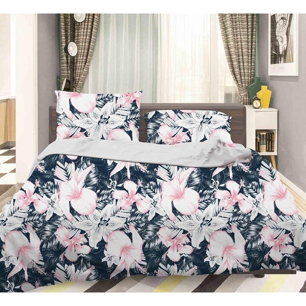 3D Flores Rosa Funda de edredón Juego de ropa de cama Fundas de almohada 163