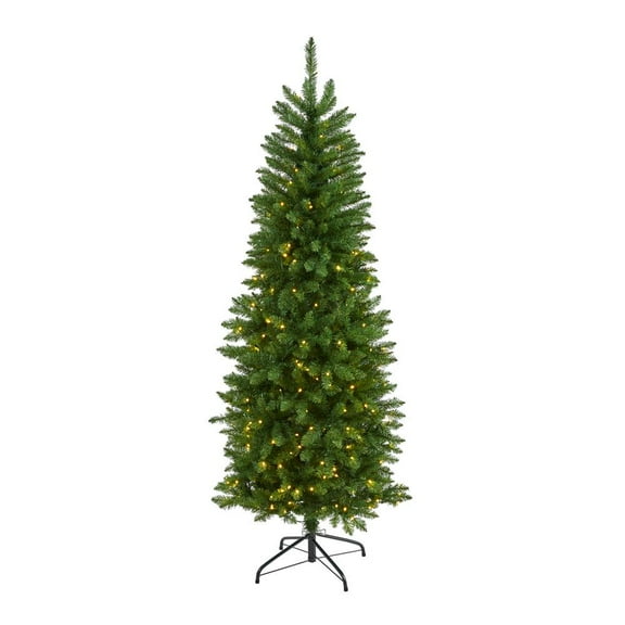 Nearly Natural 6ft. Slim Green Mountain Pine Artificial Christmas Tree with 250 Clear LED Lights