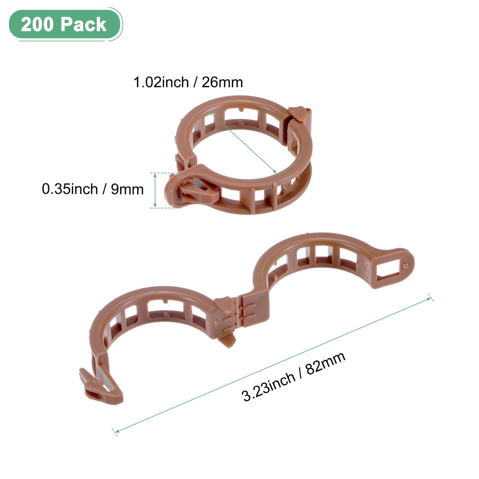 Uxcell 200-Pack Tomato Clips, Plastic Trellis Plant Support Clips, Reusable Garden Clips for Tomato/Grape/Vine Plants [Brown]