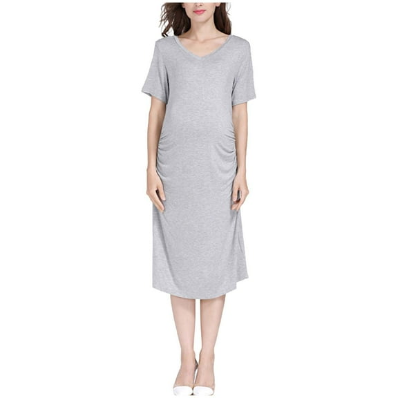 FAIWAD Maternity Dress for Women Short Sleeve Casual Ruched V Neck Soft Nursing Pregnancy Party Cocktail Dresses