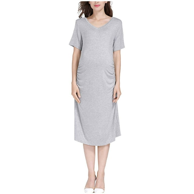 SDNall Robe à Manches Longues Femmes Couleur Unie Ample Vêtement Femme Enceinte Robe à Manches Courtes Chemise de Nuit Robe à Manches Courtes,Robe à Manches Courtes,Robe avec Manches