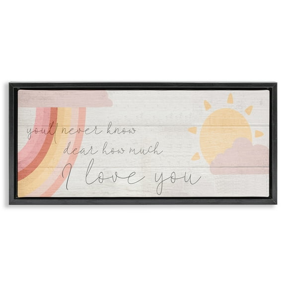 Stupell Industries Love You Pink Rainbow Phrase Typography Painting Black Floater Framed Canvas Art Print Wall Art, 25 x 11