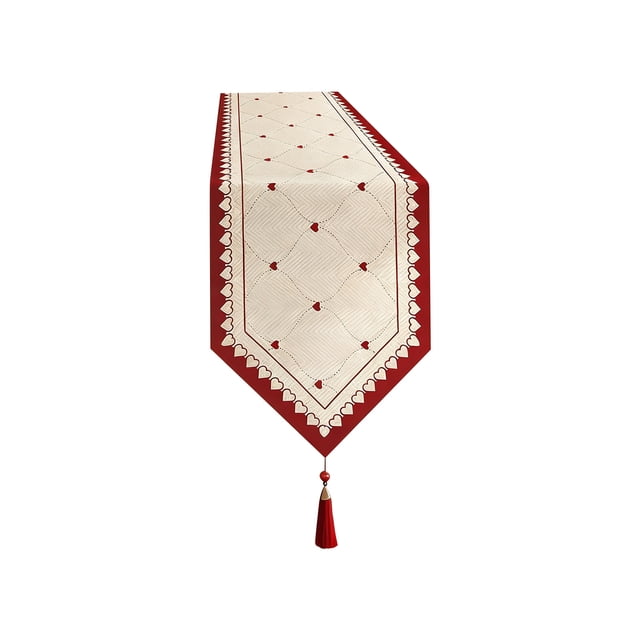 Red Table Runner with Tassels, Polyester Decorative Cover for Dining Room Coffee Table, 120X30Cm