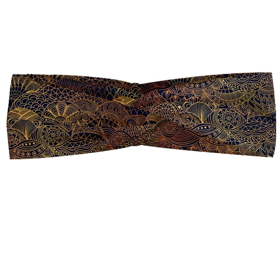 Ethnic Headband, Alchemy Far Eastern Traditional Culture Sun Waves, Elastic and Soft Women's Bandana for Sports and Everyday Use, Grey Red Coconut, by Ambesonne
