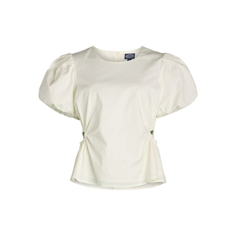 Scoop Women's Poplin Puff Sleeve Top with Cutouts, Sizes XS