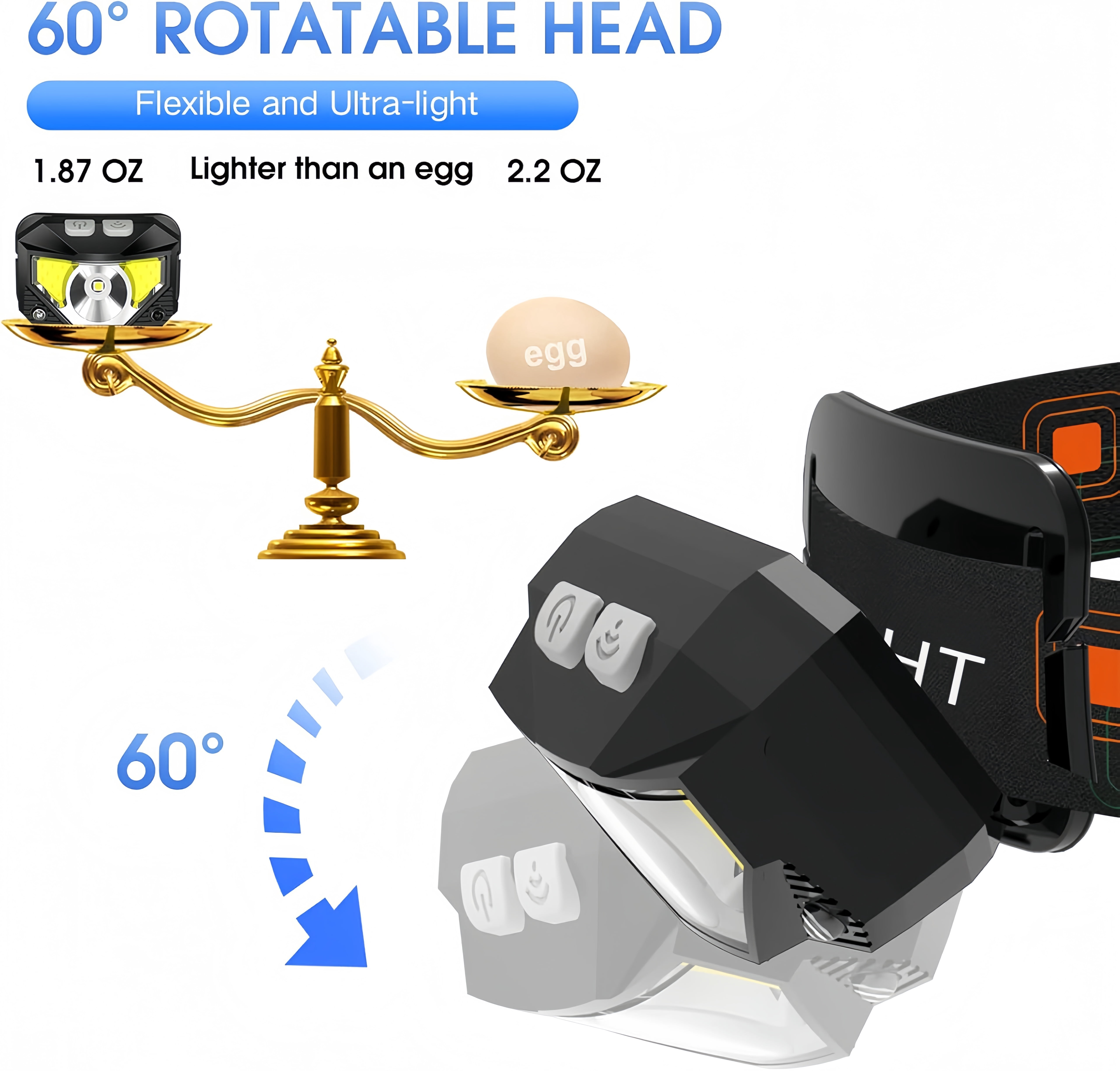 Rechargeable LED Headlamp, 2-Pack Ultra-Light Motion Sensor Headlamp Flashlight with White/Red Light, 8 Modes, IPX4 Waterproof for Camping Hiking Running